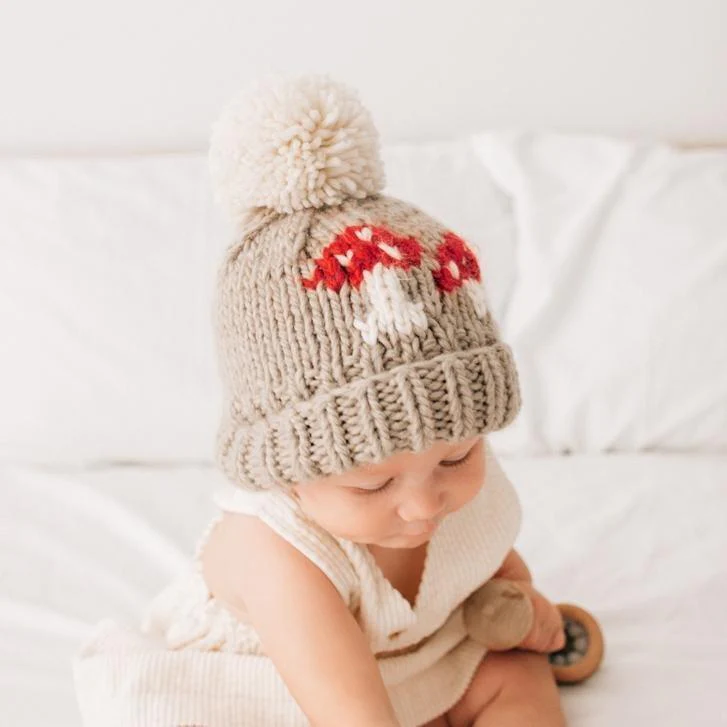 Mushroom Knit Hat - Pebble by Huggalugs - Image 3