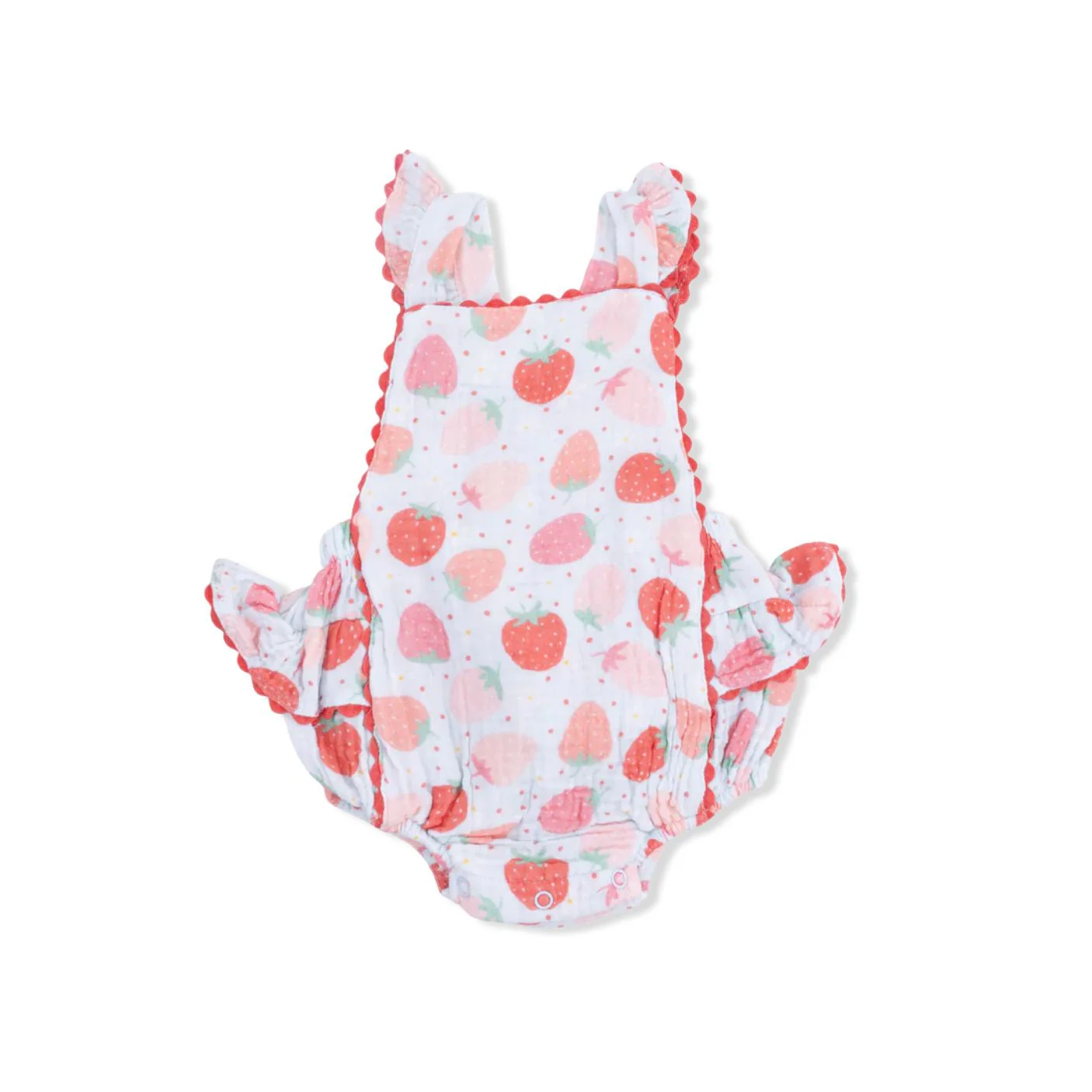 Muslin Ric Rac Ruffle Sunsuit - Strawberry Bliss by Angel Dear