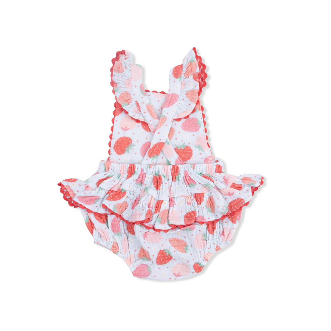Muslin Ric Rac Ruffle Sunsuit - Strawberry Bliss by Angel Dear - Image 3