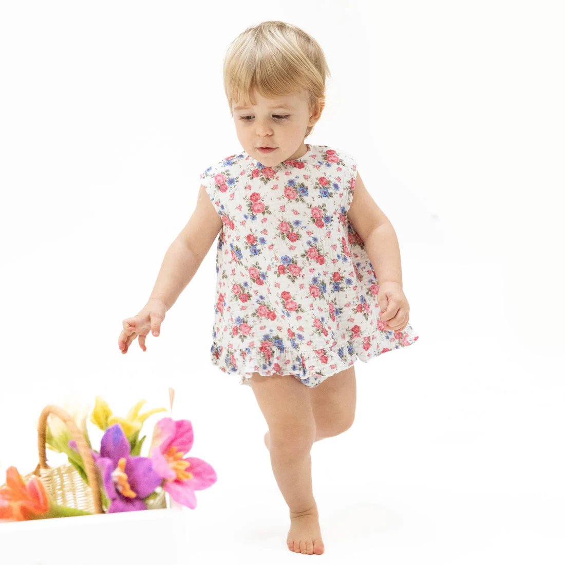 Muslin Ruffle Back Top and Bloomer - Cabbage Roses by Angel Dear - Image 2