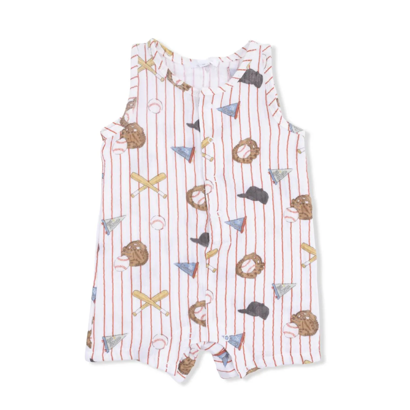 Muslin Sleeveless Shortie Romper - Vintage Baseball Stripe by Angel Dear