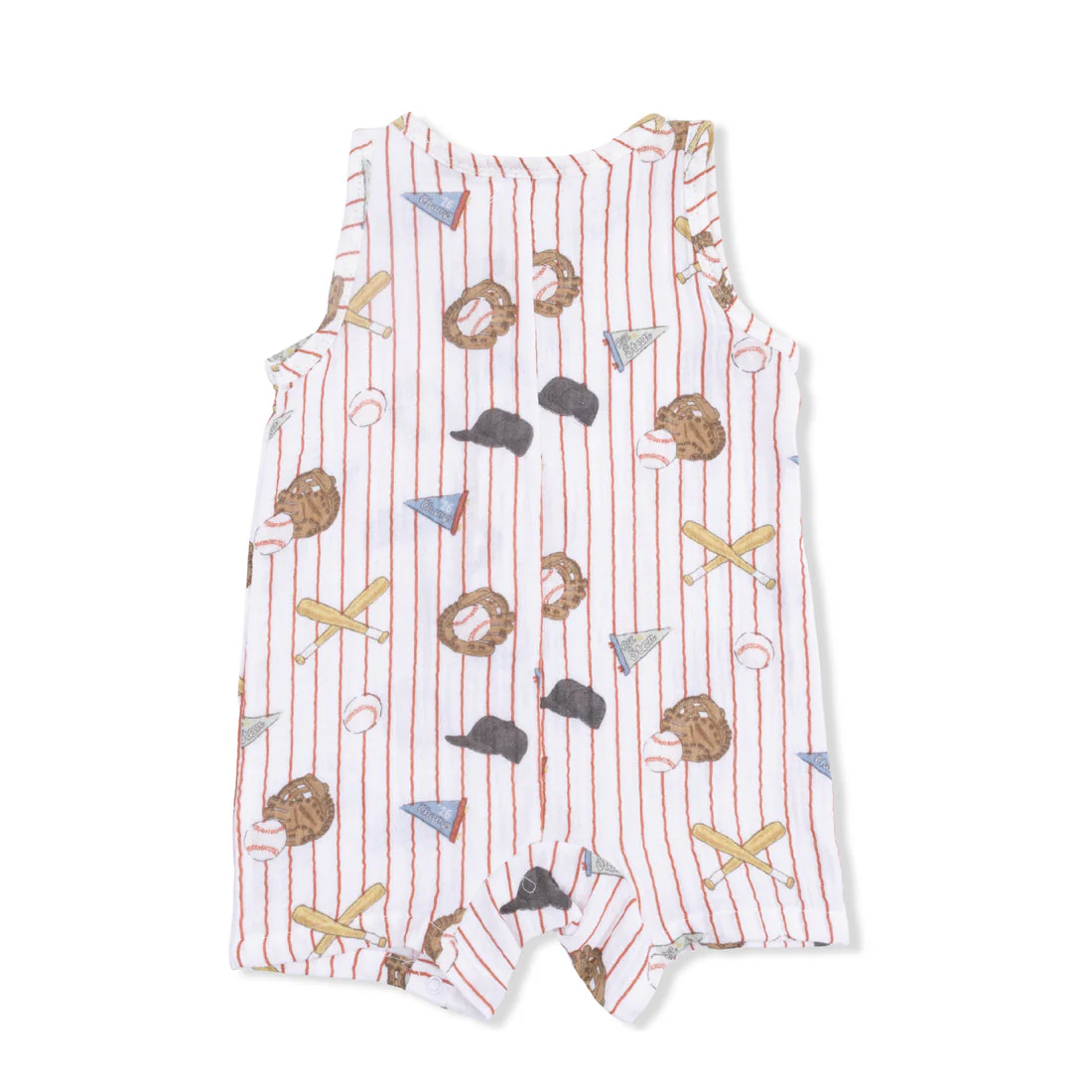 Muslin Sleeveless Shortie Romper - Vintage Baseball Stripe by Angel Dear - Image 2