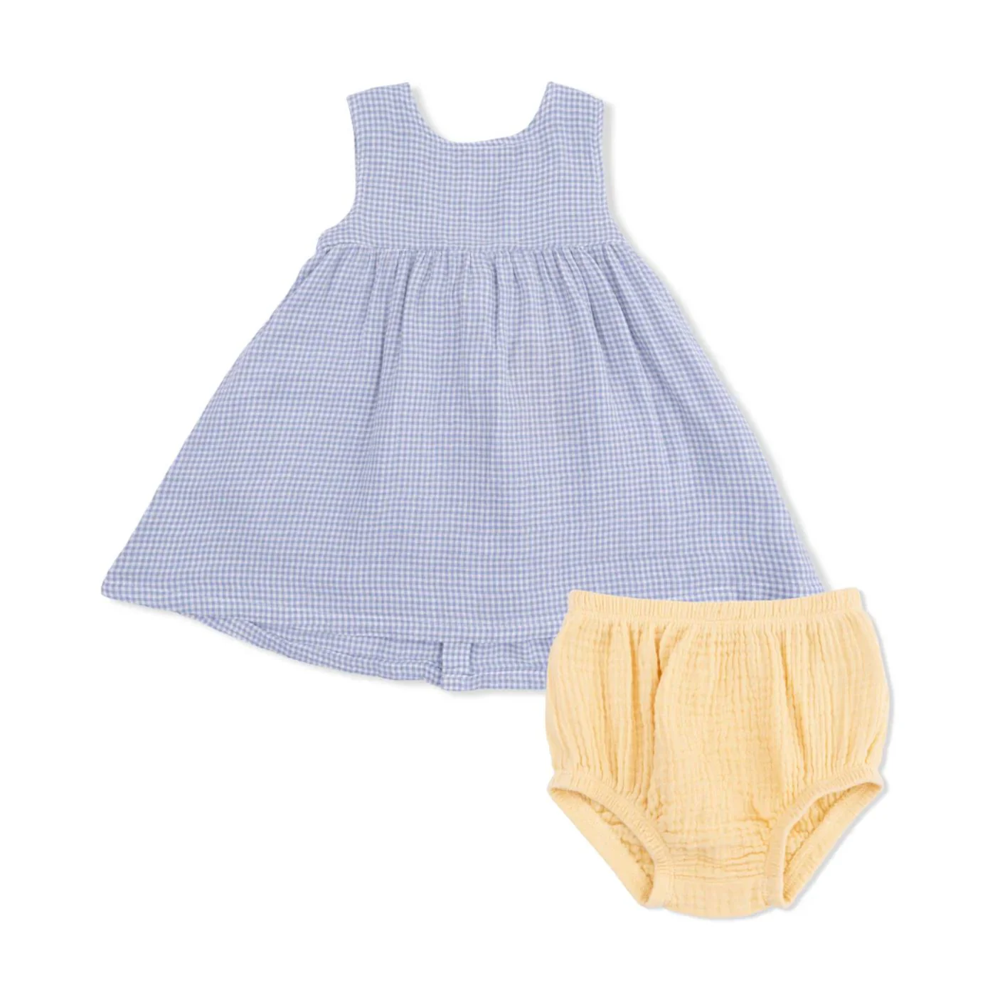 Muslin Dress with Bow and Bloomer - Micro Gingham Blue Blizzard by Angel Dear