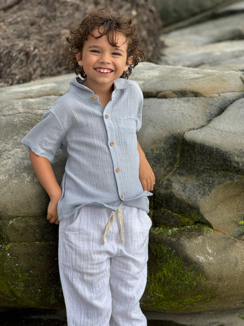 Newport Woven Button Up Shirt - Grey by Me & Henry - Image 3