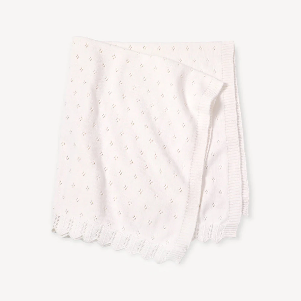 Organic Classic Pointelle Knit Baby Blanket - Dove White by Viverano Organics