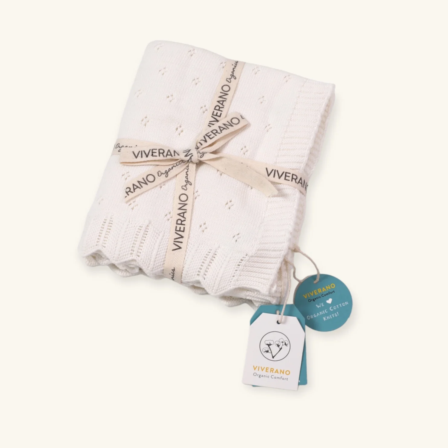 Organic Classic Pointelle Knit Baby Blanket - Dove White by Viverano Organics - Image 2
