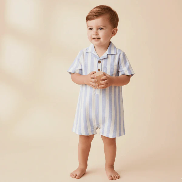 Organic Collared Romper - Blue Stripes by Makemake Organics - Image 3