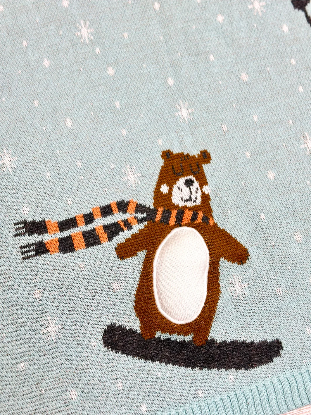 Organic Cotton 3D Jacquard Knit Baby Blanket - Fox & Bear Ski by Viverano Organics - Image 2
