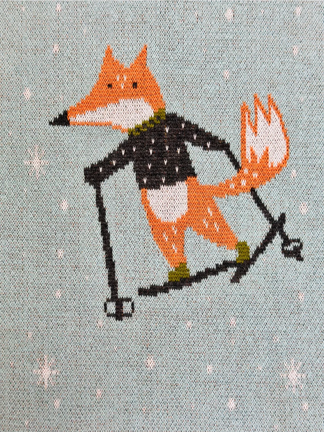 Organic Cotton 3D Jacquard Knit Baby Blanket - Fox & Bear Ski by Viverano Organics - Image 3