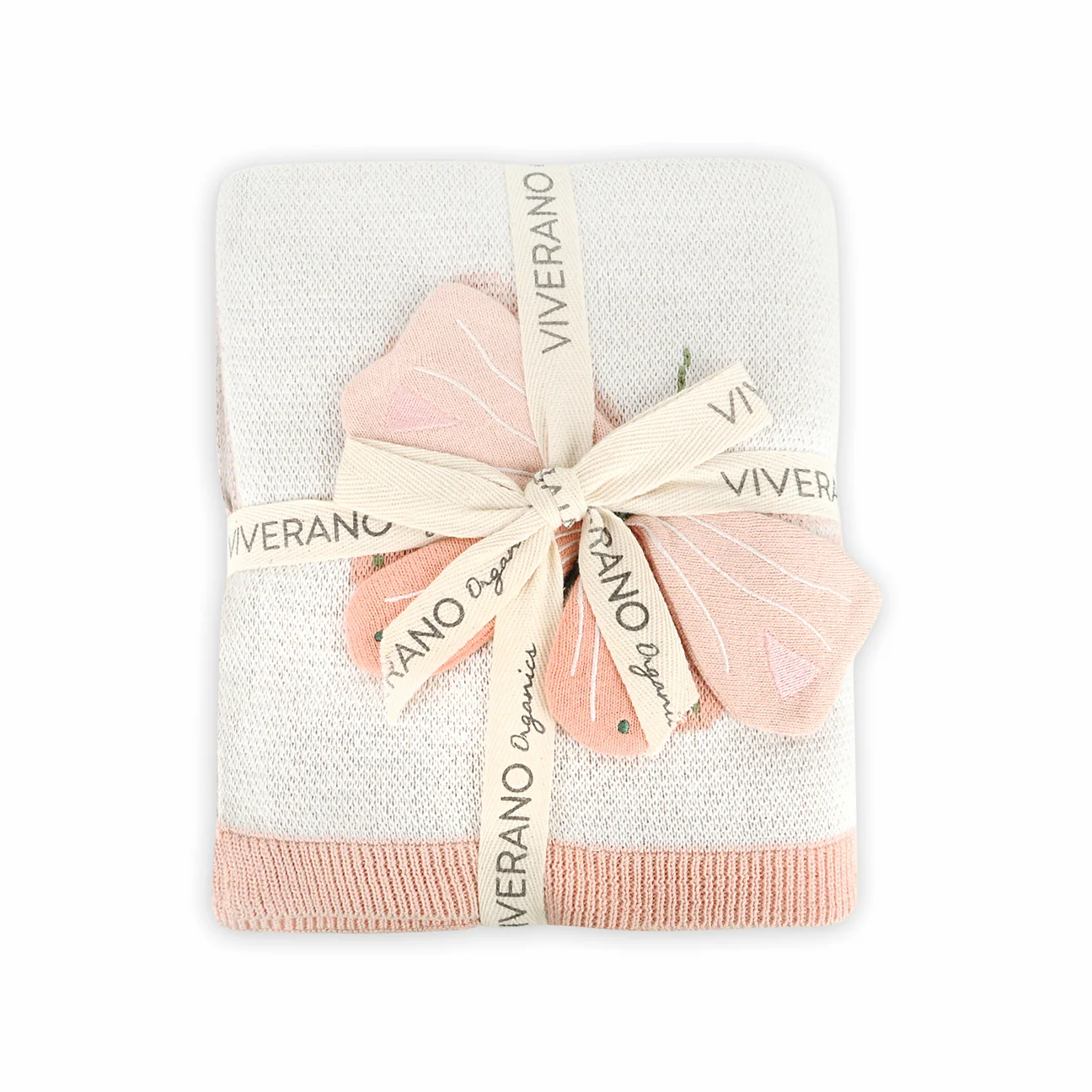 Organic Cotton 3D Jacquard Sweater Knit Baby Blanket - Bloom Butterfly by Viverano Organics - Image 2