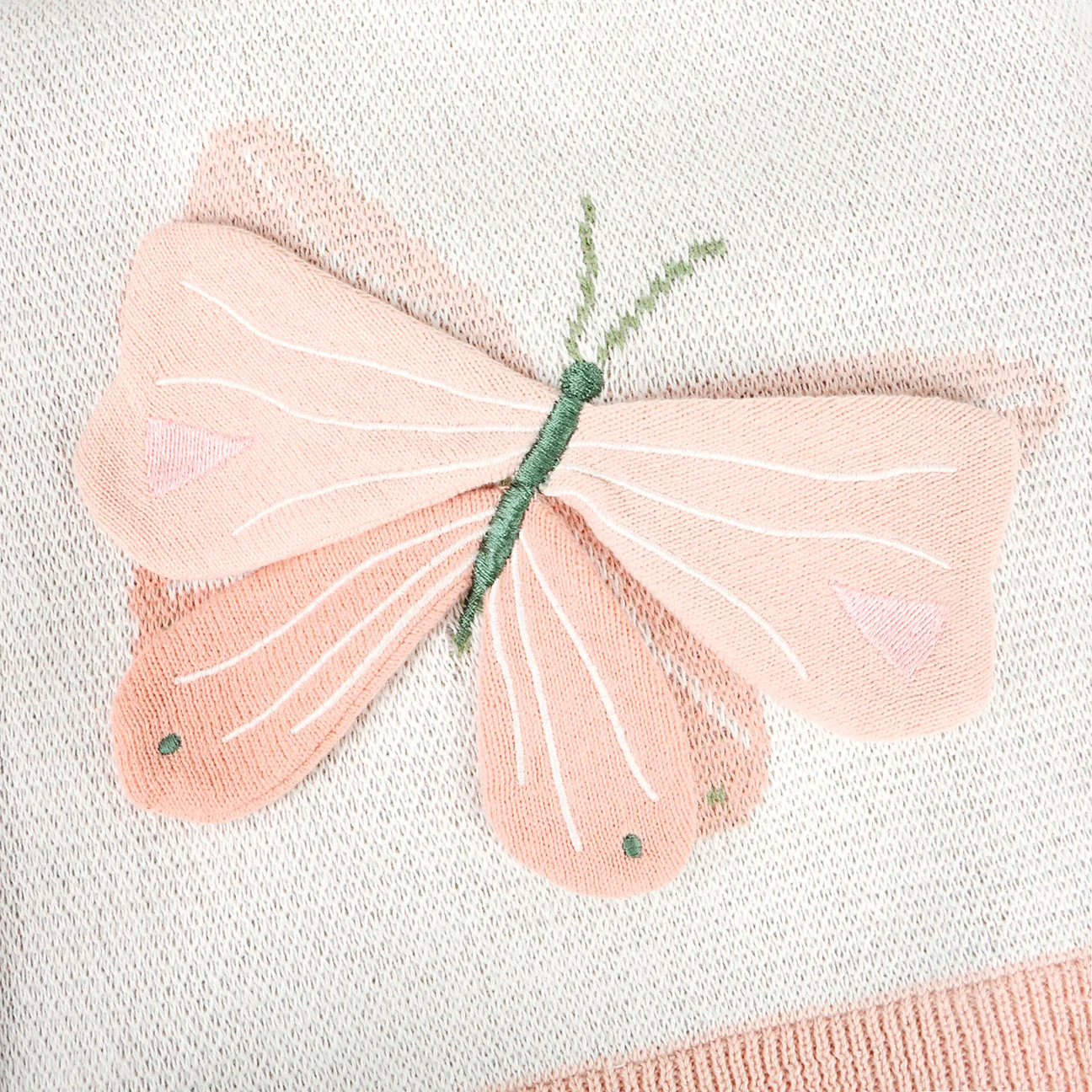 Organic Cotton 3D Jacquard Sweater Knit Baby Blanket - Bloom Butterfly by Viverano Organics - Image 3