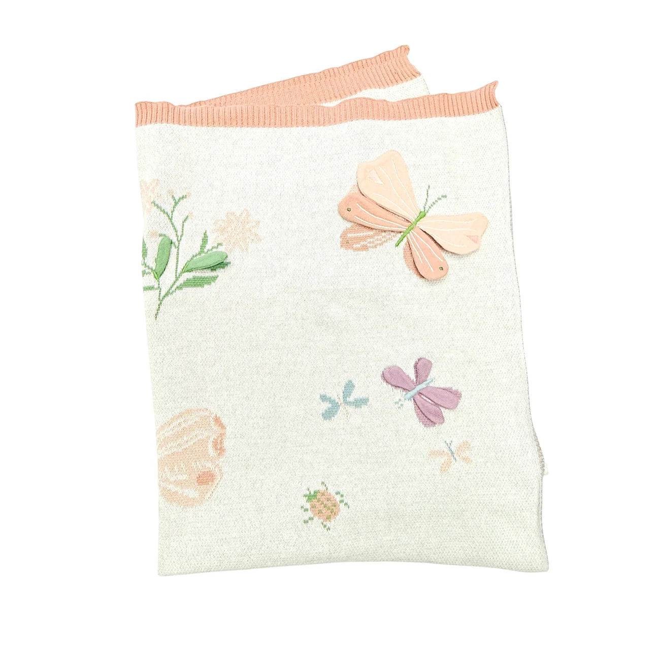 Organic Cotton 3D Jacquard Sweater Knit Baby Blanket - Bloom Butterfly by Viverano Organics - Image 5