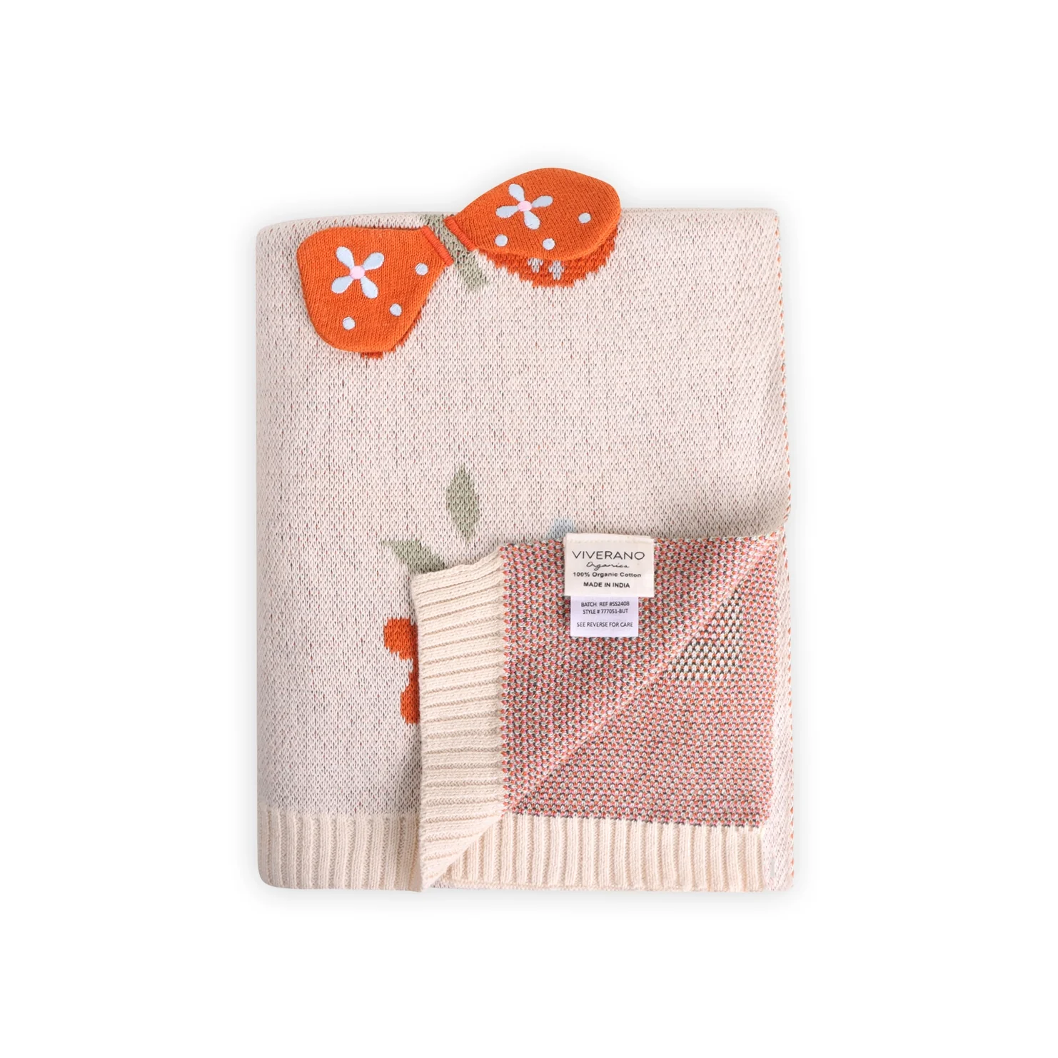 Organic Cotton 3D Jacquard Sweater Knit Baby Blanket - Butterfly by Viverano Organics - Image 2
