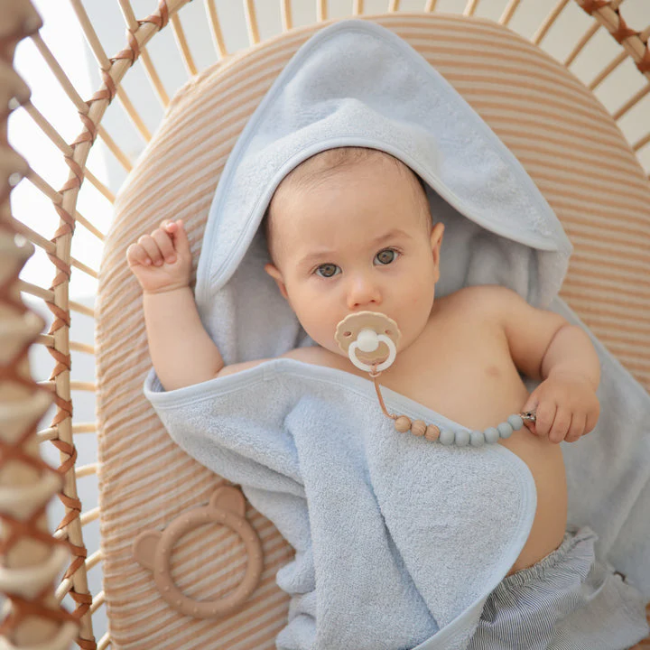 Organic Cotton Baby Hooded Towel - Baby Blue by Mushie & Co - Image 2