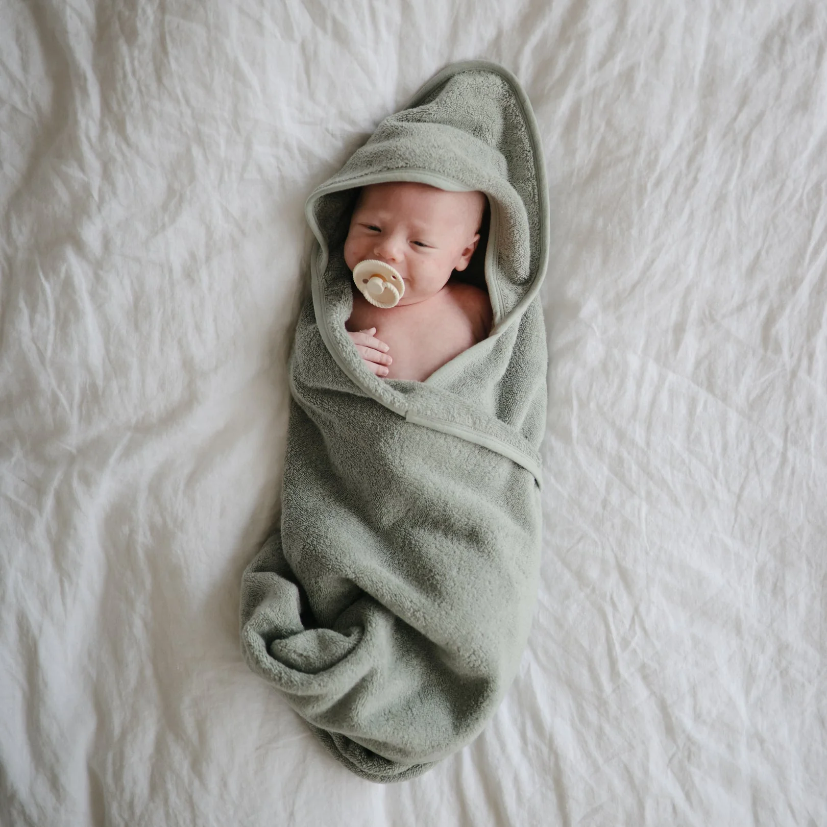 Organic Cotton Baby Hooded Towel - Moss by Mushie & Co - Image 3