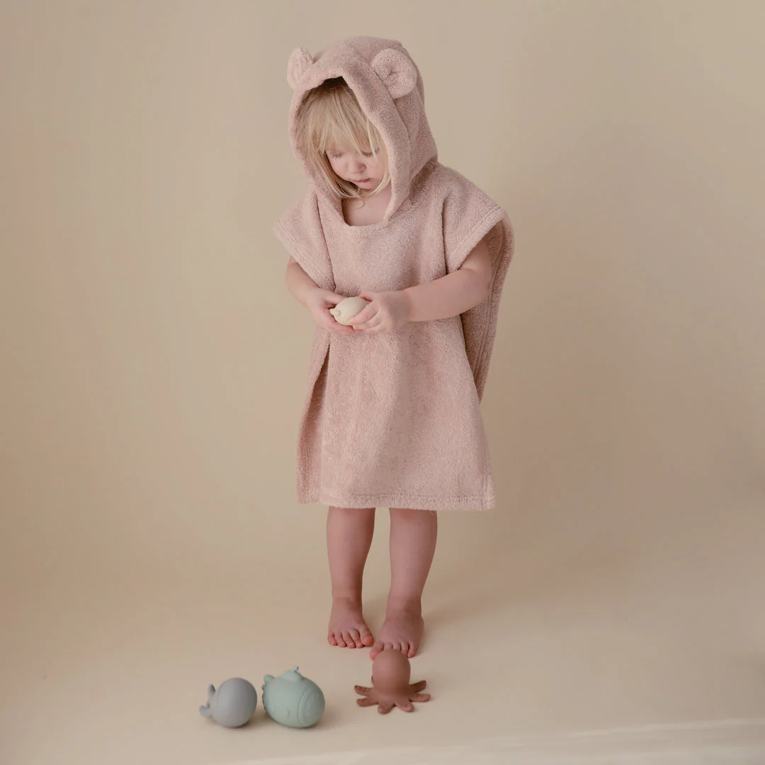 Organic Cotton Bear Poncho Towel - Blush by Mushie & Co - Image 3