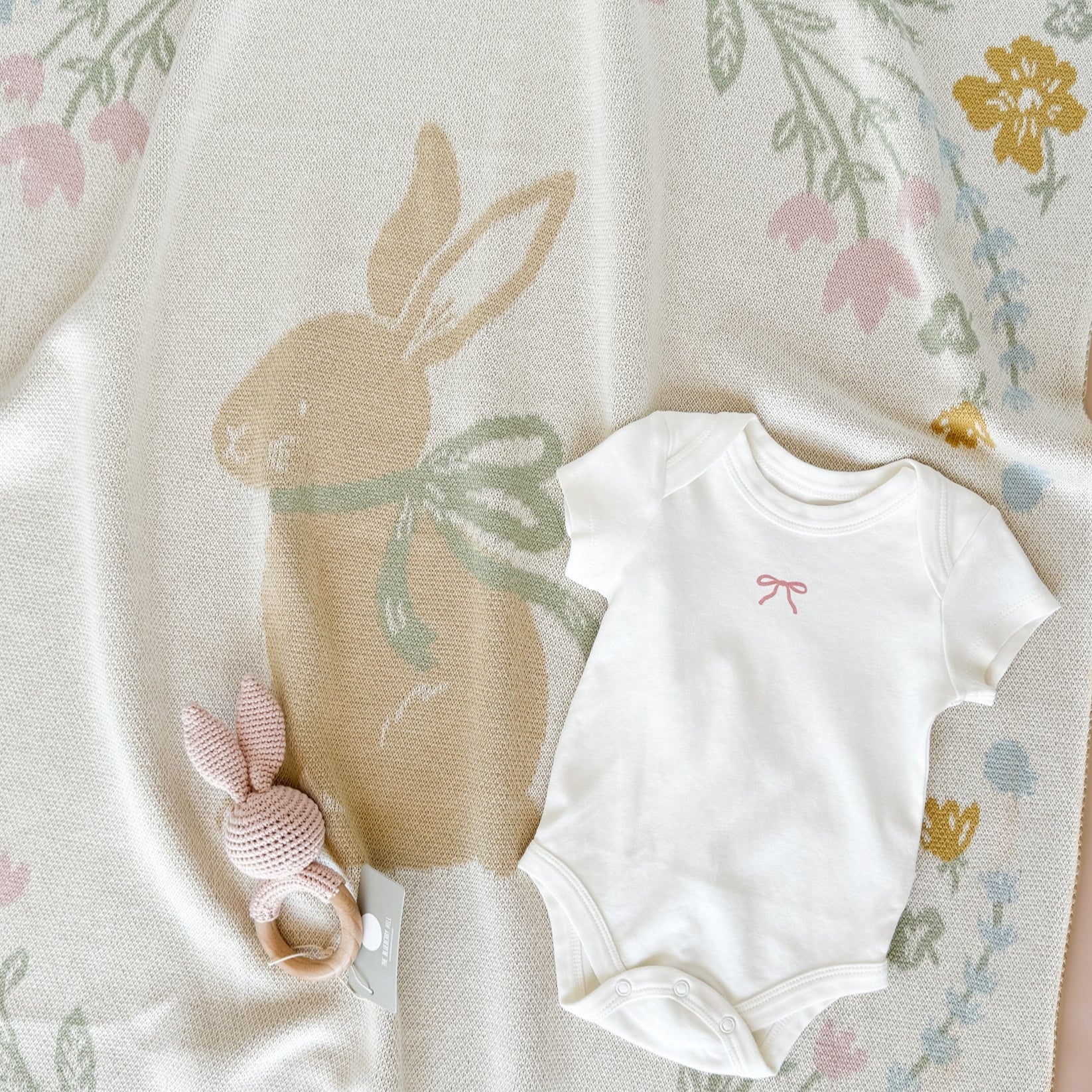Organic Cotton Blanket - Pastel Bunny by The Blueberry Hill - Image 8