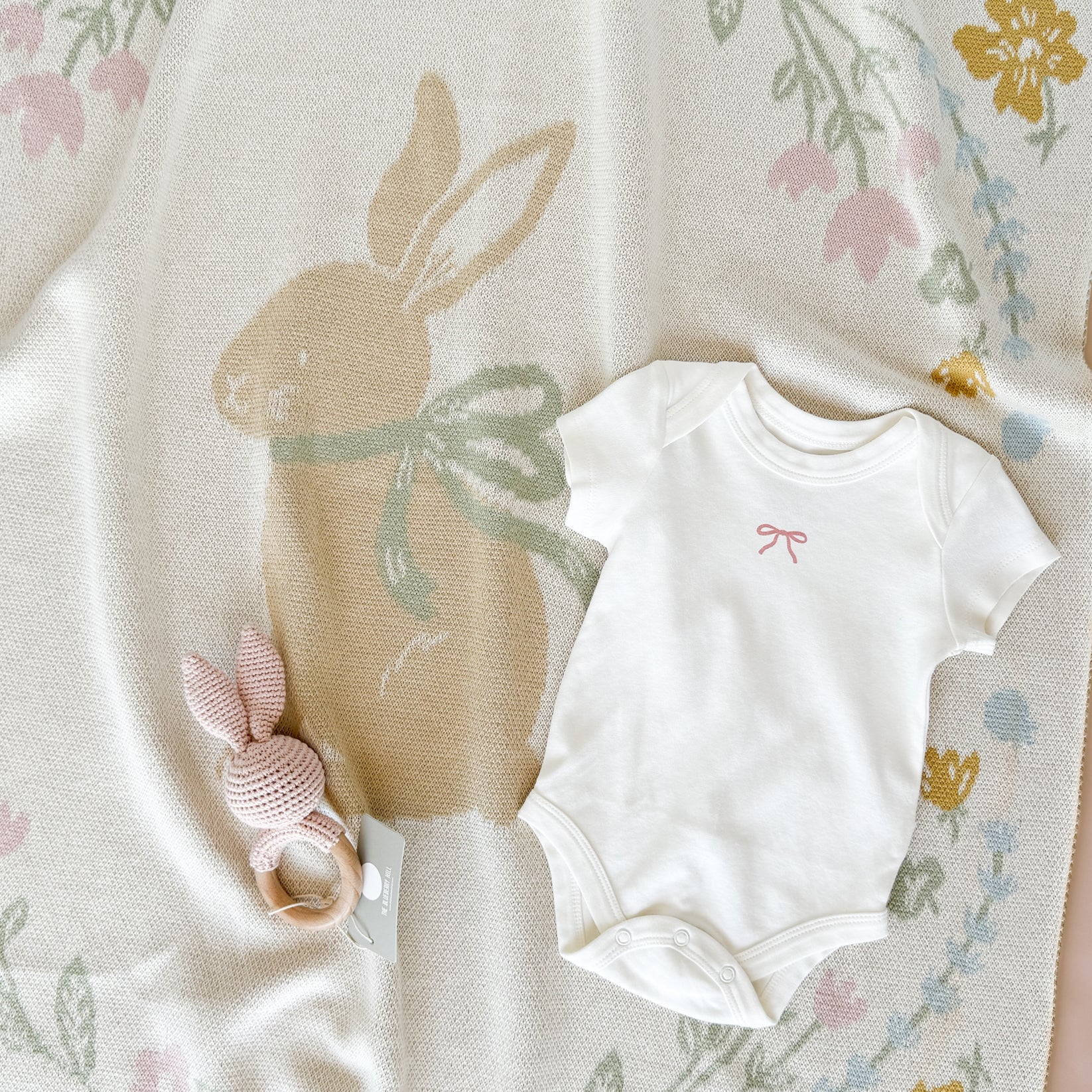 Organic Cotton Blanket - Pastel Bunny by The Blueberry Hill - Image 9