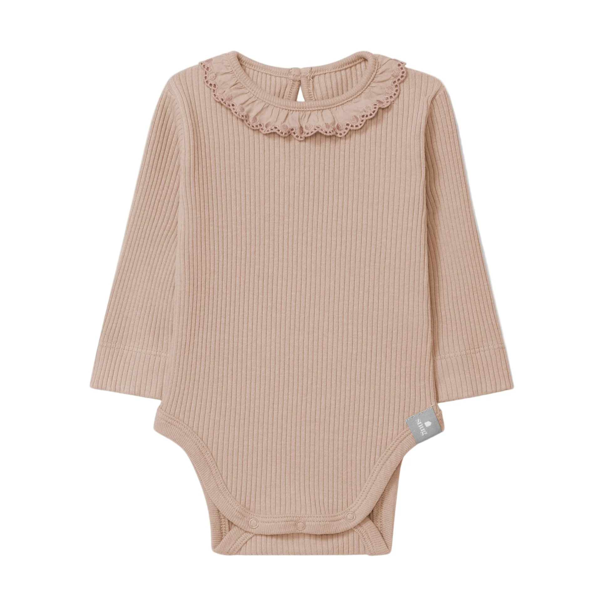 Organic Cotton Bodysuit with Ruffled Embroidered Collar - Pink by Snug - FINAL SALE