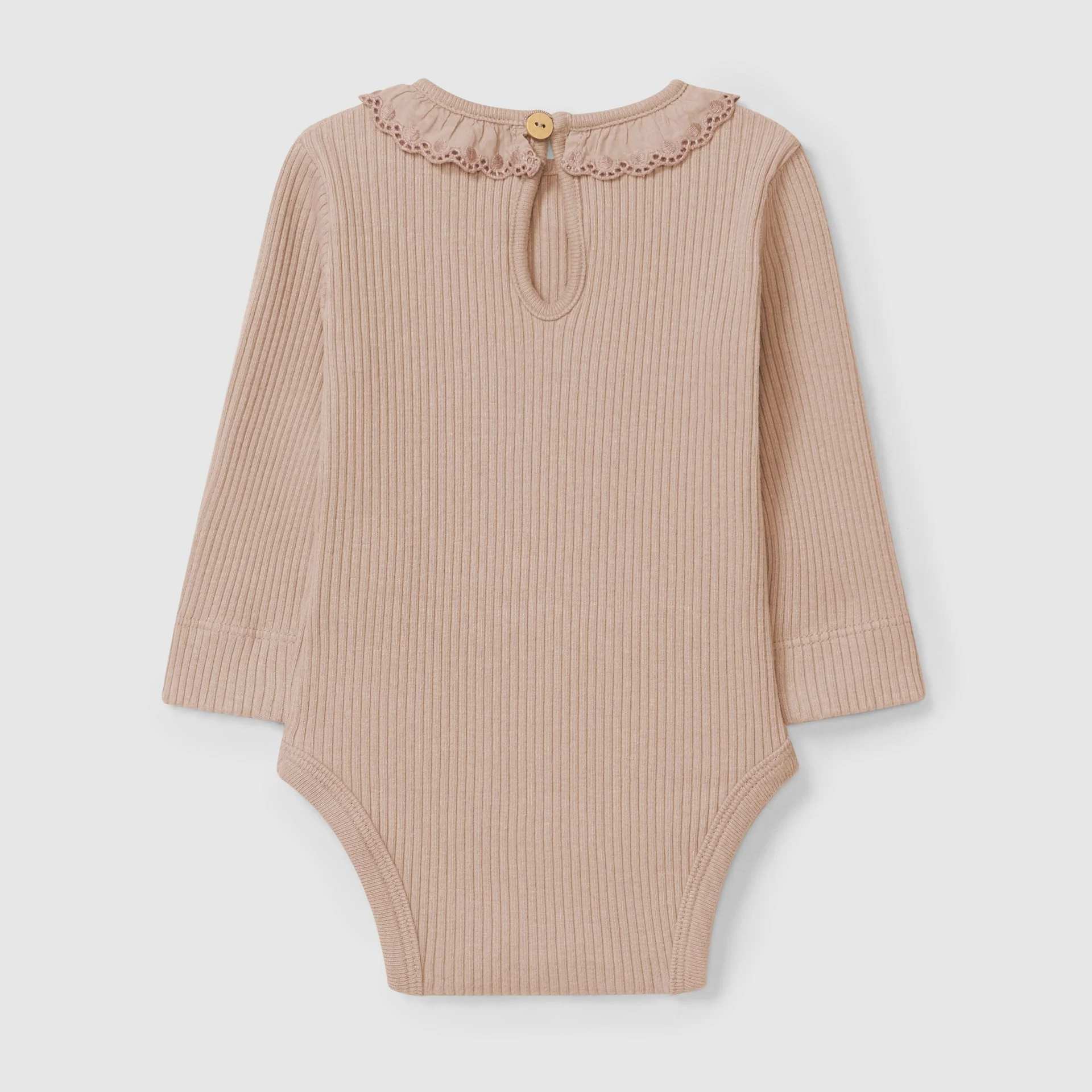Organic Cotton Bodysuit with Ruffled Embroidered Collar - Pink by Snug - FINAL SALE - Image 2
