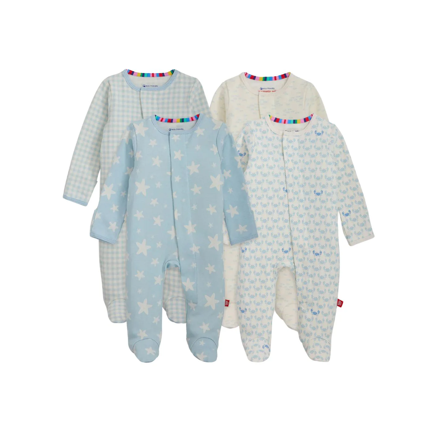 Organic Cotton Footie 4 Pack Bundle - Blue Crab Starfish Combo by Magnetic Me