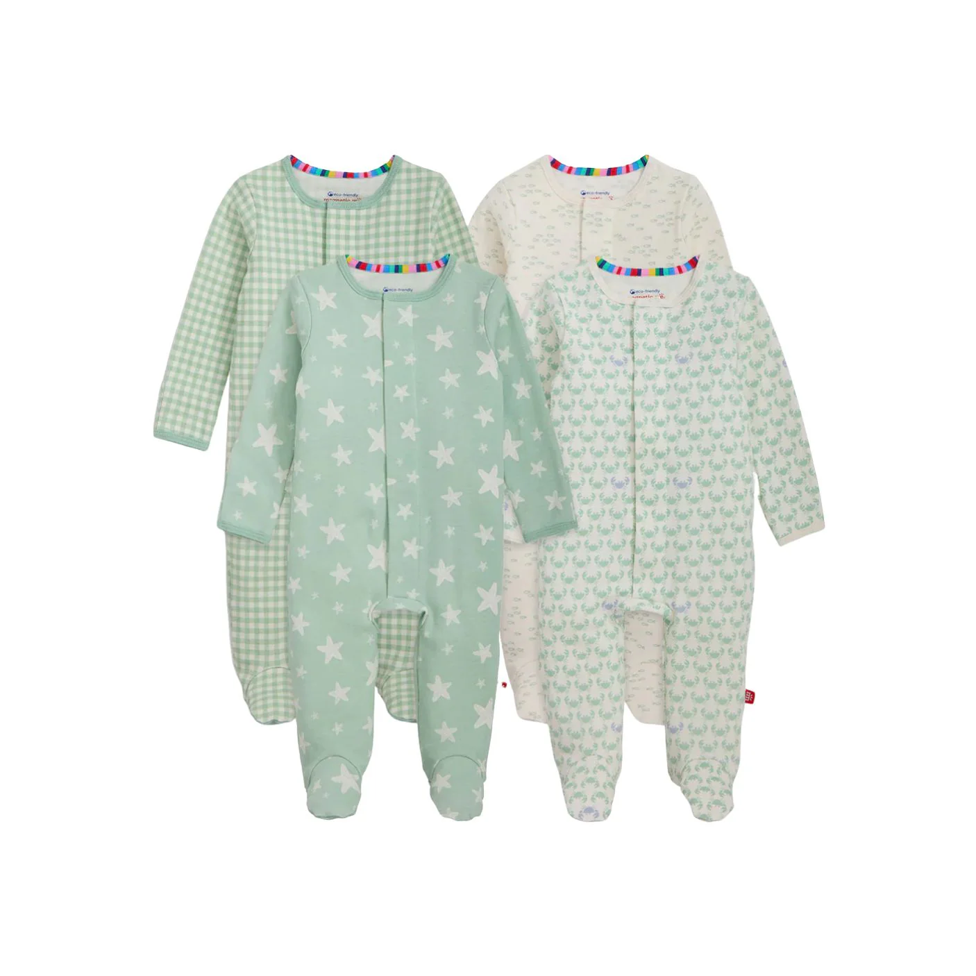 Organic Cotton Footie 4 Pack Bundle - Green Crab Starfish Combo by Magnetic Me
