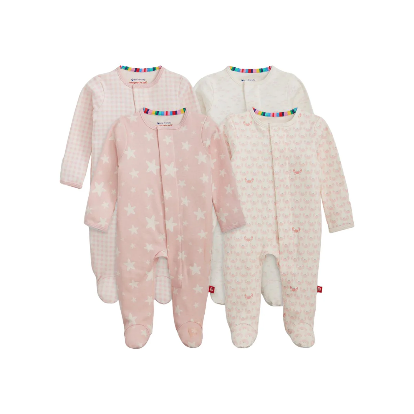 Organic Cotton Footie 4 Pack Bundle - Pink Crab Starfish Combo by Magnetic Me