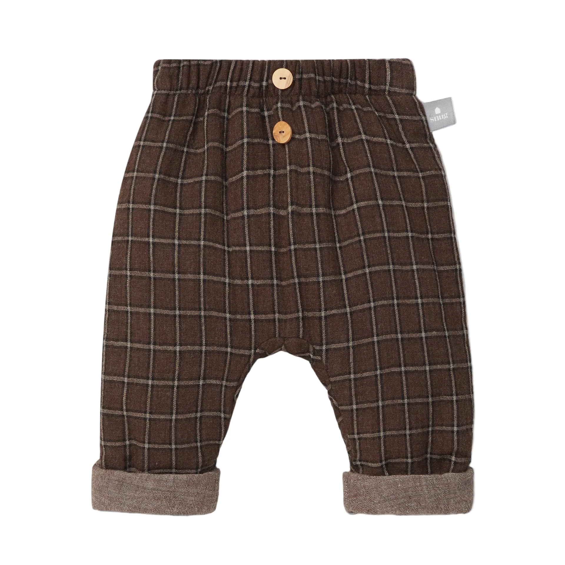 Organic Cotton Gauze Check Pants - Brown by Snug - FINAL SALE