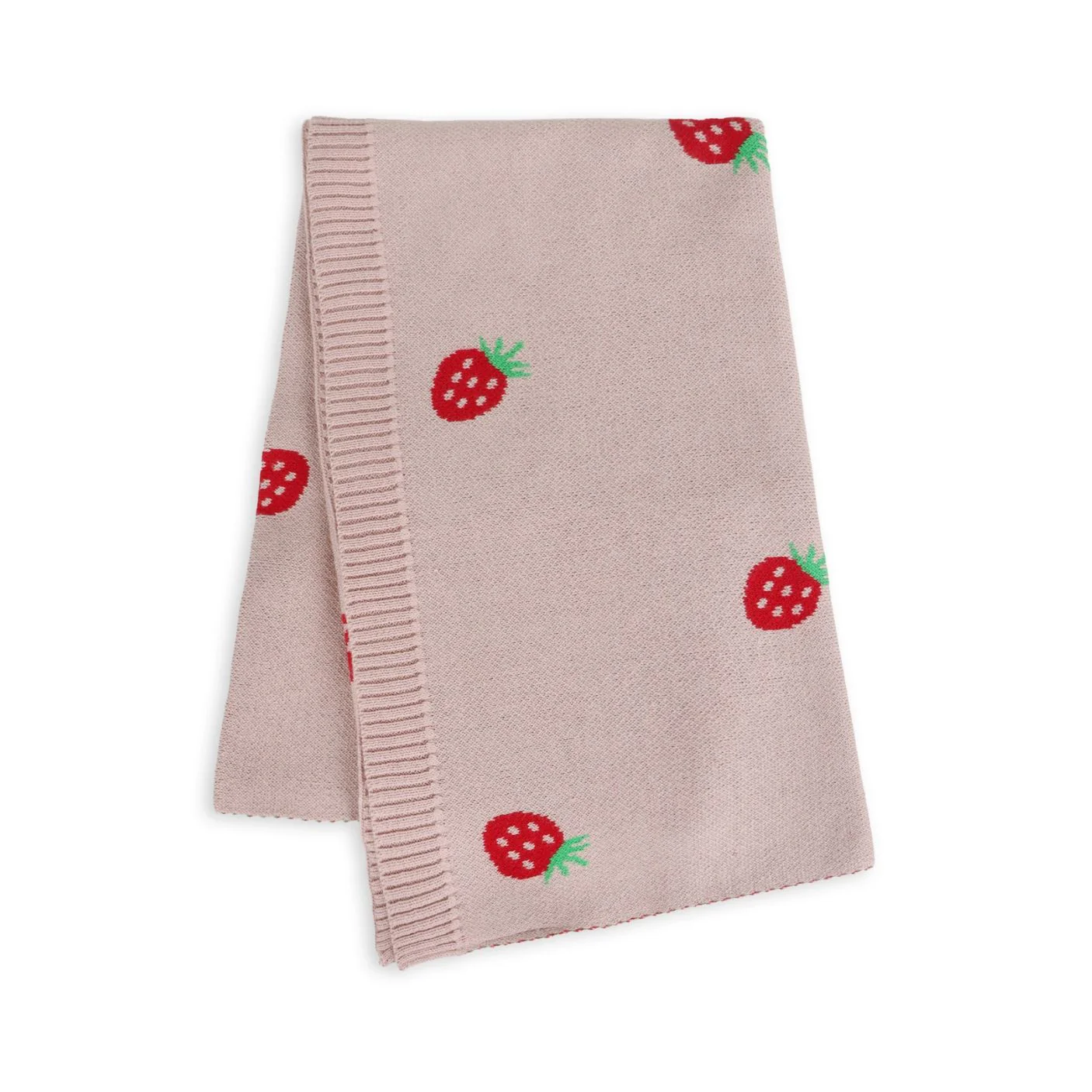 Organic Cotton Jacquard Knit Baby Blanket - Strawberry by Viverano Organics - Image 2