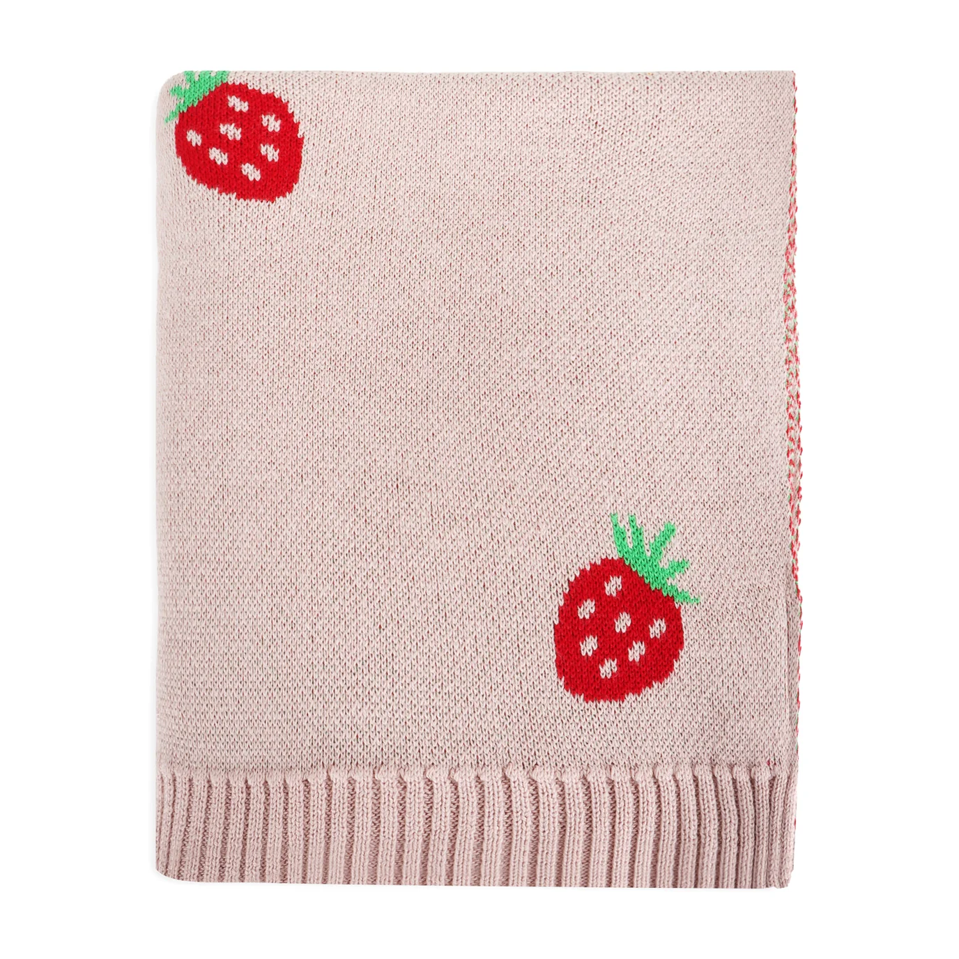 Organic Cotton Jacquard Knit Baby Blanket - Strawberry by Viverano Organics - Image 4