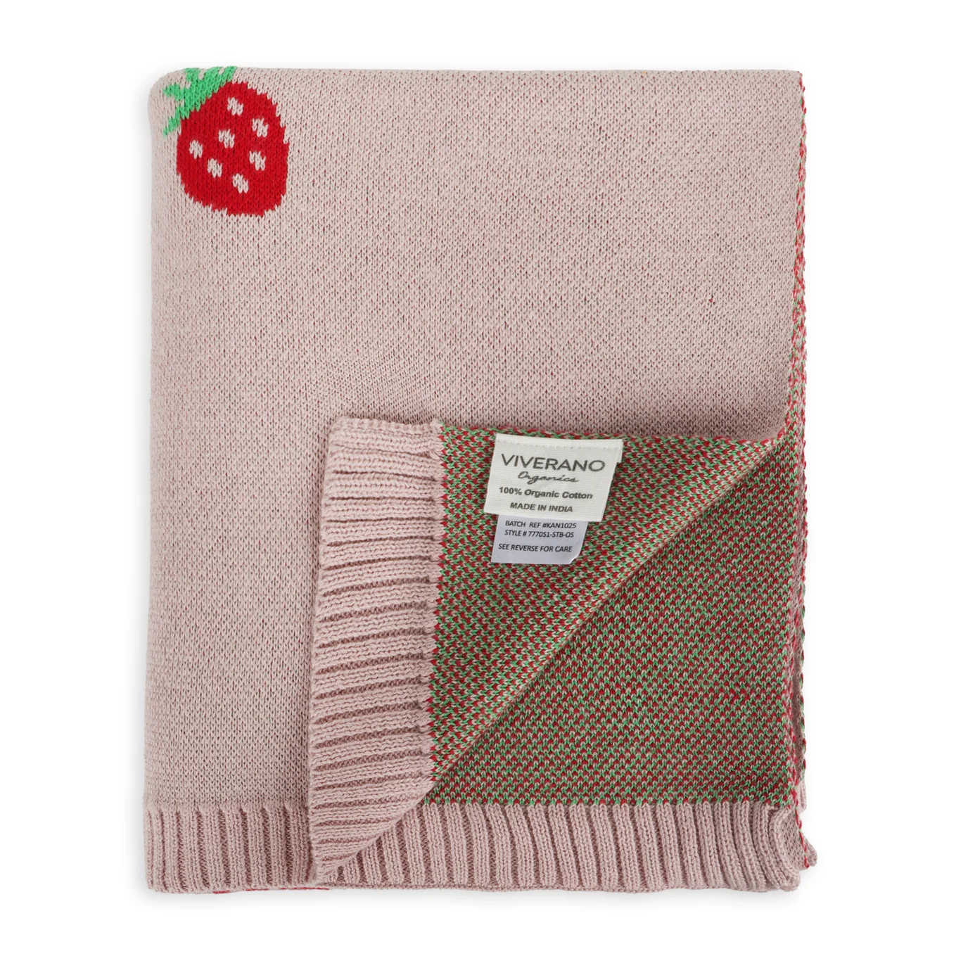 Organic Cotton Jacquard Knit Baby Blanket - Strawberry by Viverano Organics - Image 5