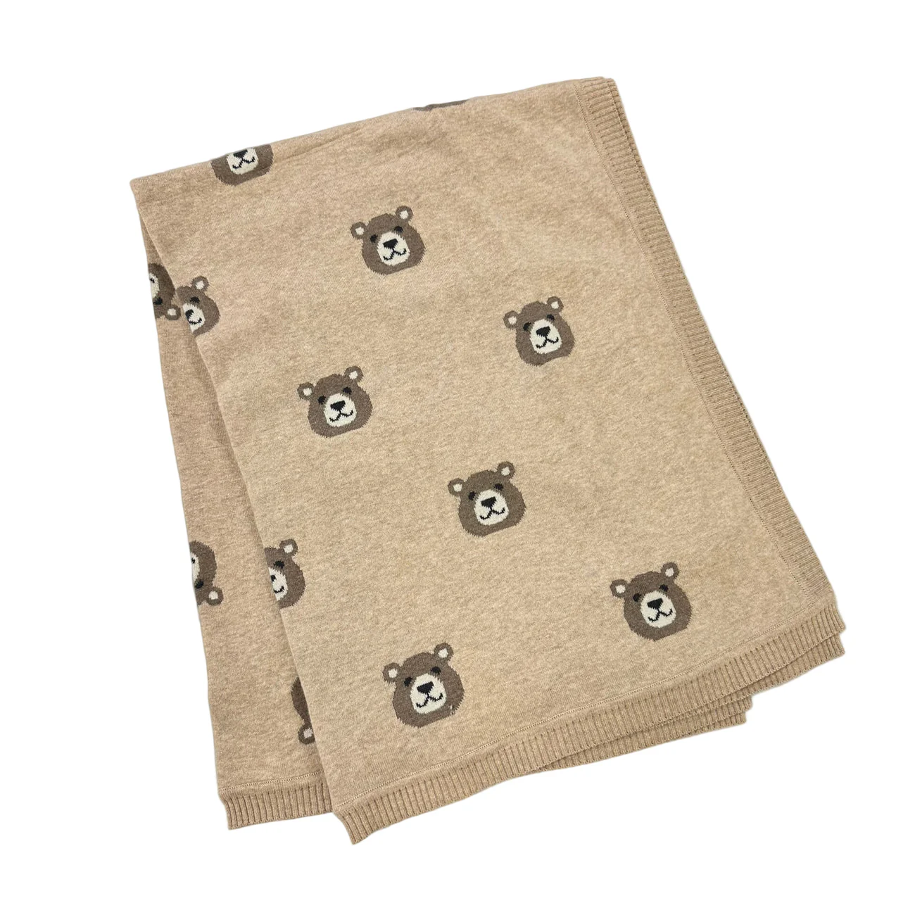 Organic Cotton Jacquard Sweater Knit Baby Blanket - Brown Bear by Viverano Organics