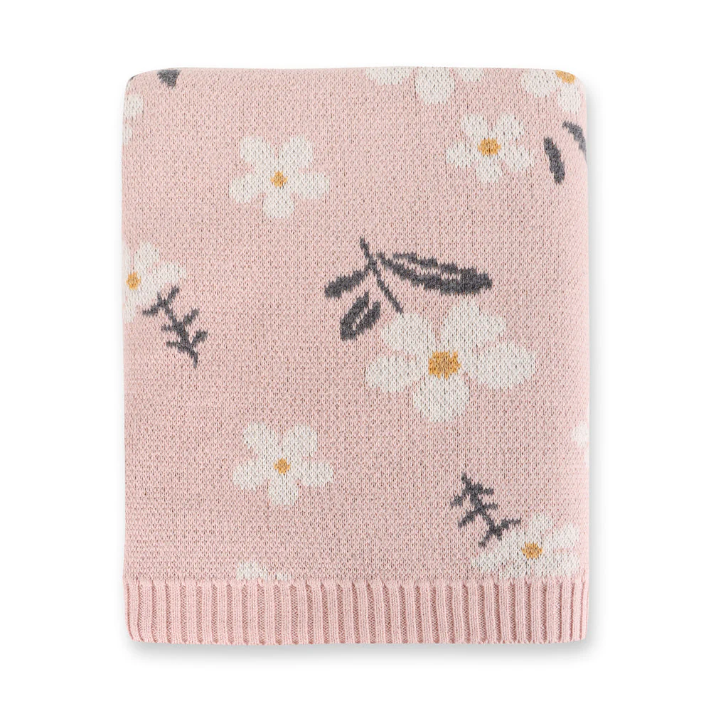 Organic Cotton Jacquard Sweater Knit Baby Blanket - Daisy Floral by Viverano Organics