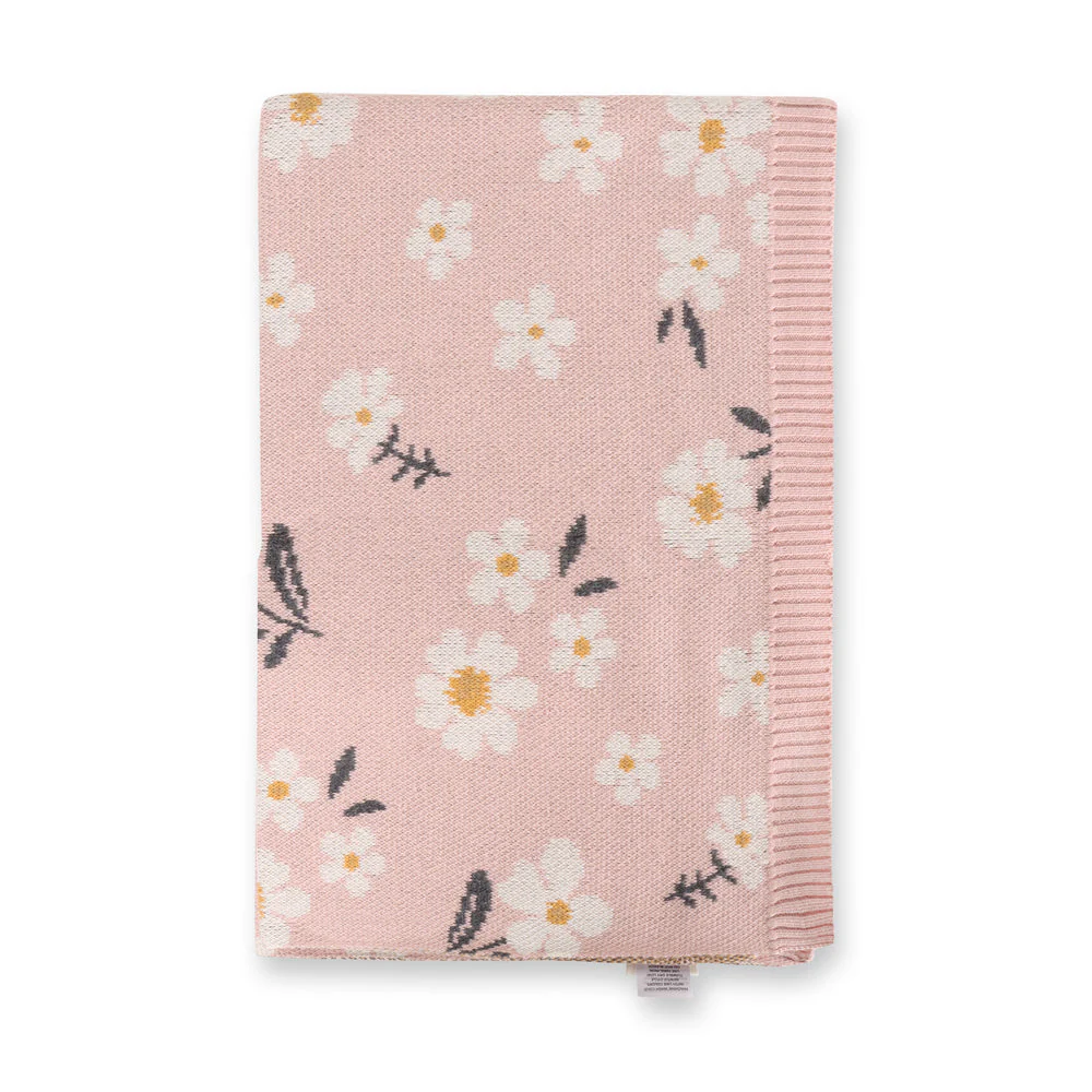 Organic Cotton Jacquard Sweater Knit Baby Blanket - Daisy Floral by Viverano Organics - Image 2