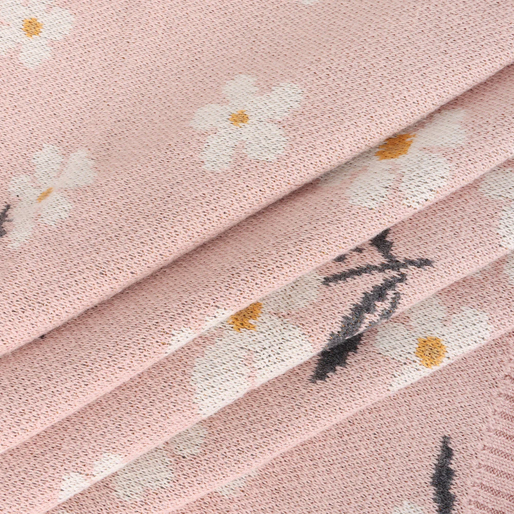 Organic Cotton Jacquard Sweater Knit Baby Blanket - Daisy Floral by Viverano Organics - Image 3