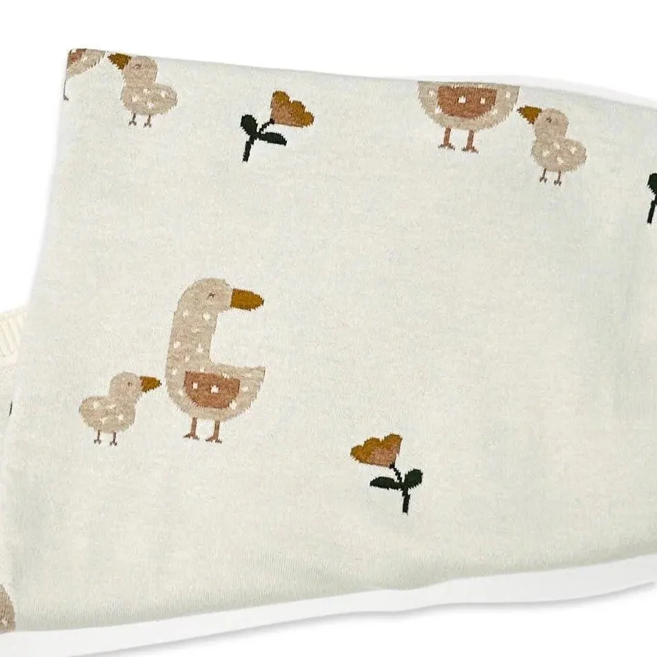 Organic Cotton Jacquard Sweater Knit Baby Blanket - Duck Mommy & Me by Viverano Organics - Image 2