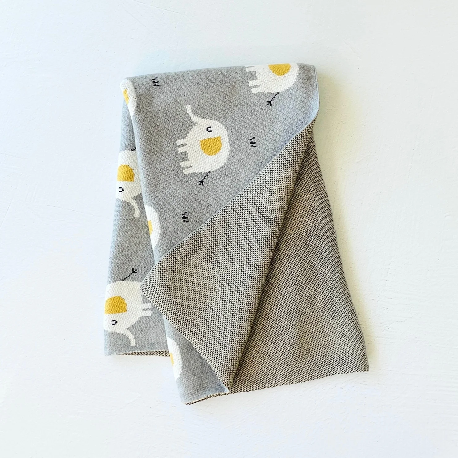 Organic Cotton Jacquard Sweater Knit Baby Blanket - Elephant by Viverano Organics - Image 2
