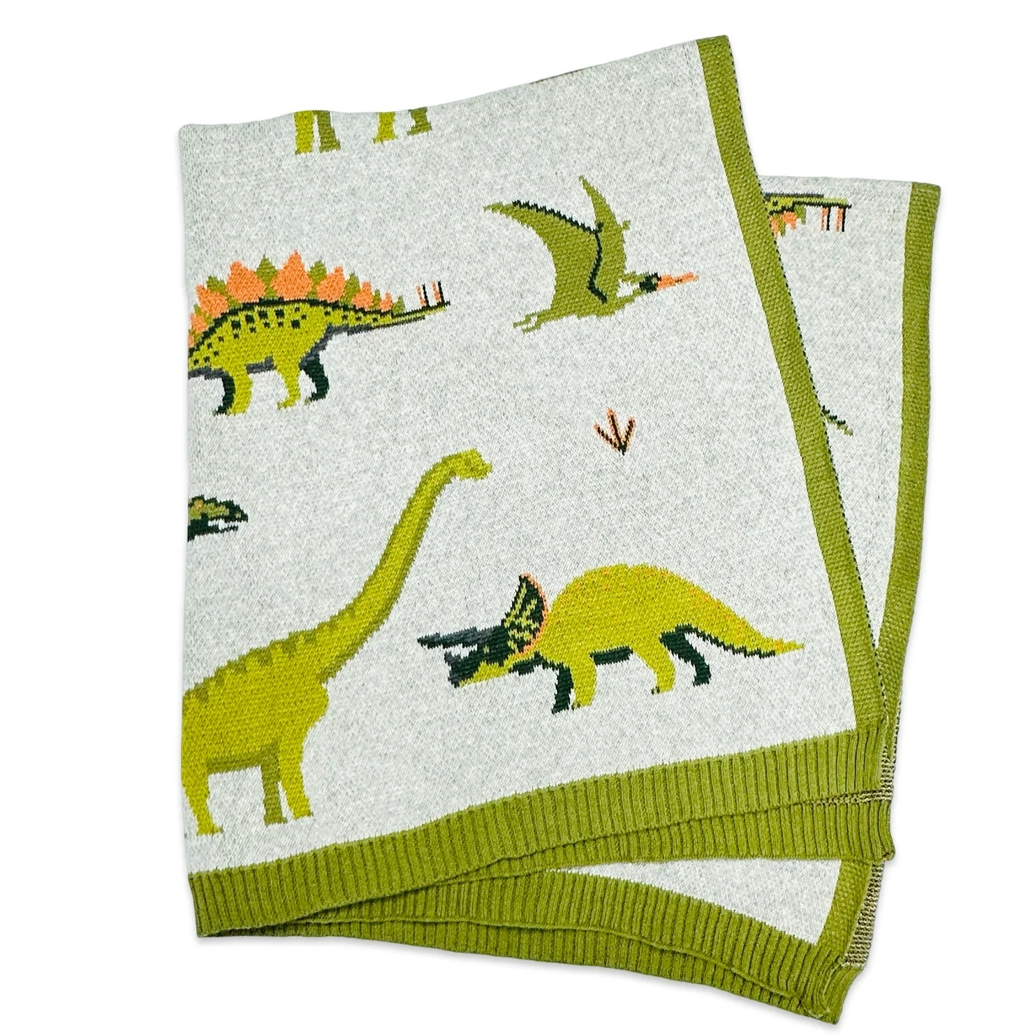 Organic Cotton Jacquard Sweater Knit Baby Blanket - Green Dinosaurs by Viverano Organics - Image 2