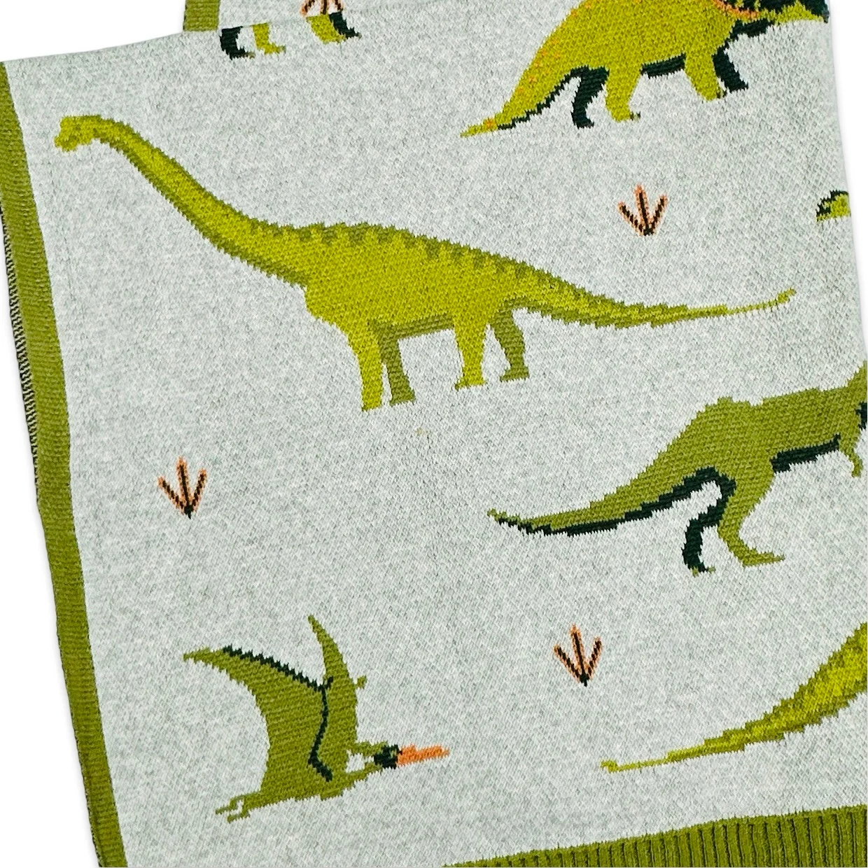 Organic Cotton Jacquard Sweater Knit Baby Blanket - Green Dinosaurs by Viverano Organics - Image 4