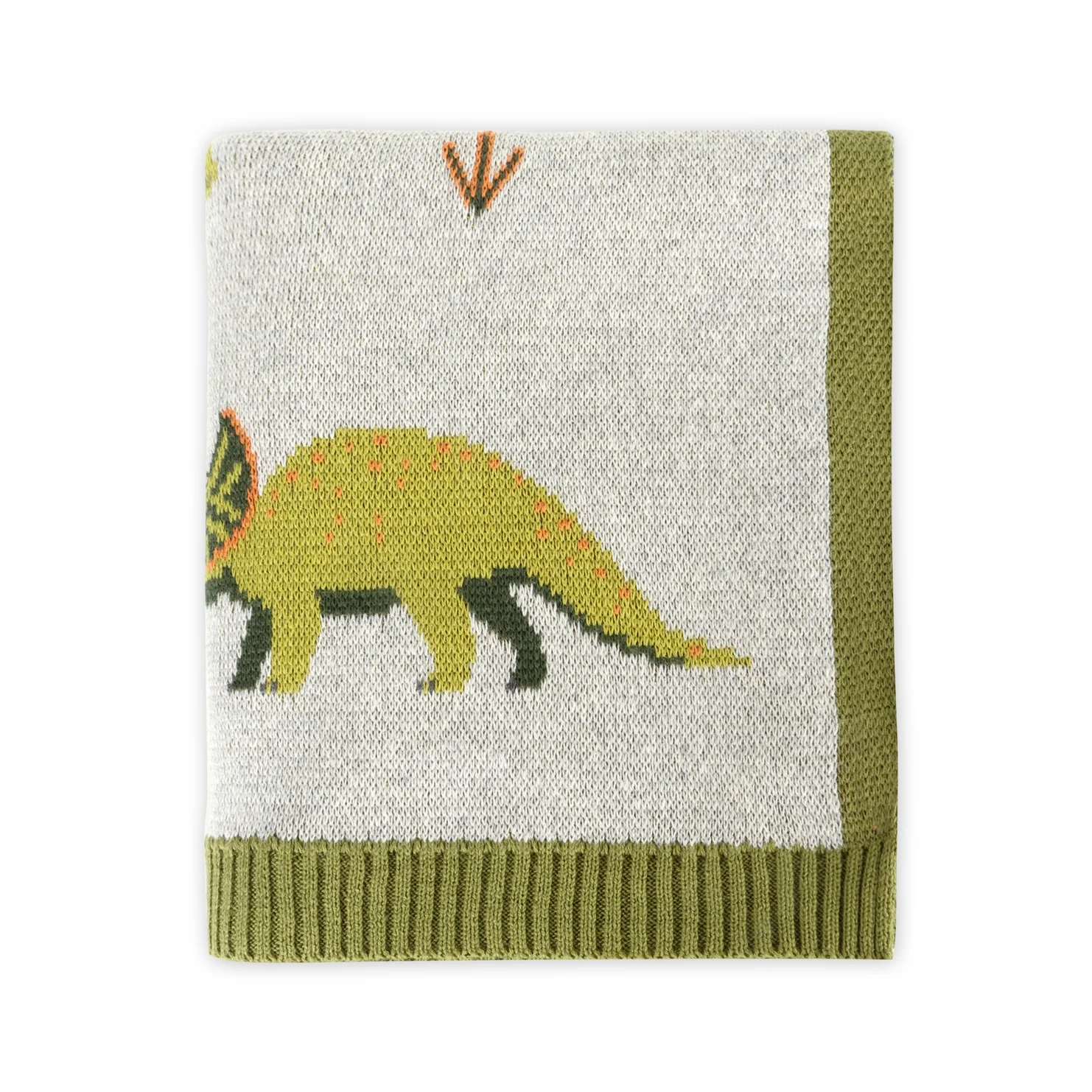 Organic Cotton Jacquard Sweater Knit Baby Blanket - Green Dinosaurs by Viverano Organics - Image 5