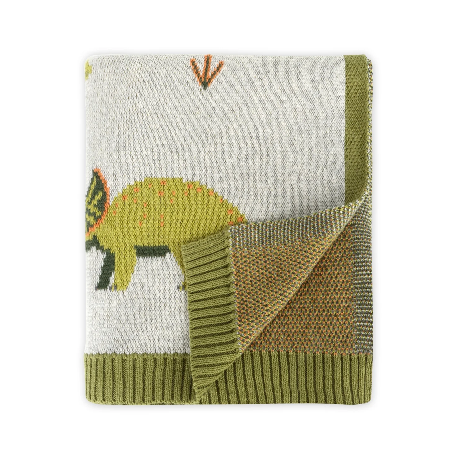 Organic Cotton Jacquard Sweater Knit Baby Blanket - Green Dinosaurs by Viverano Organics - Image 6