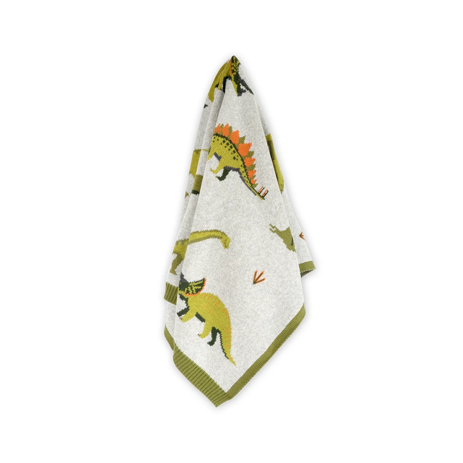 Organic Cotton Jacquard Sweater Knit Baby Blanket - Green Dinosaurs by Viverano Organics - Image 7