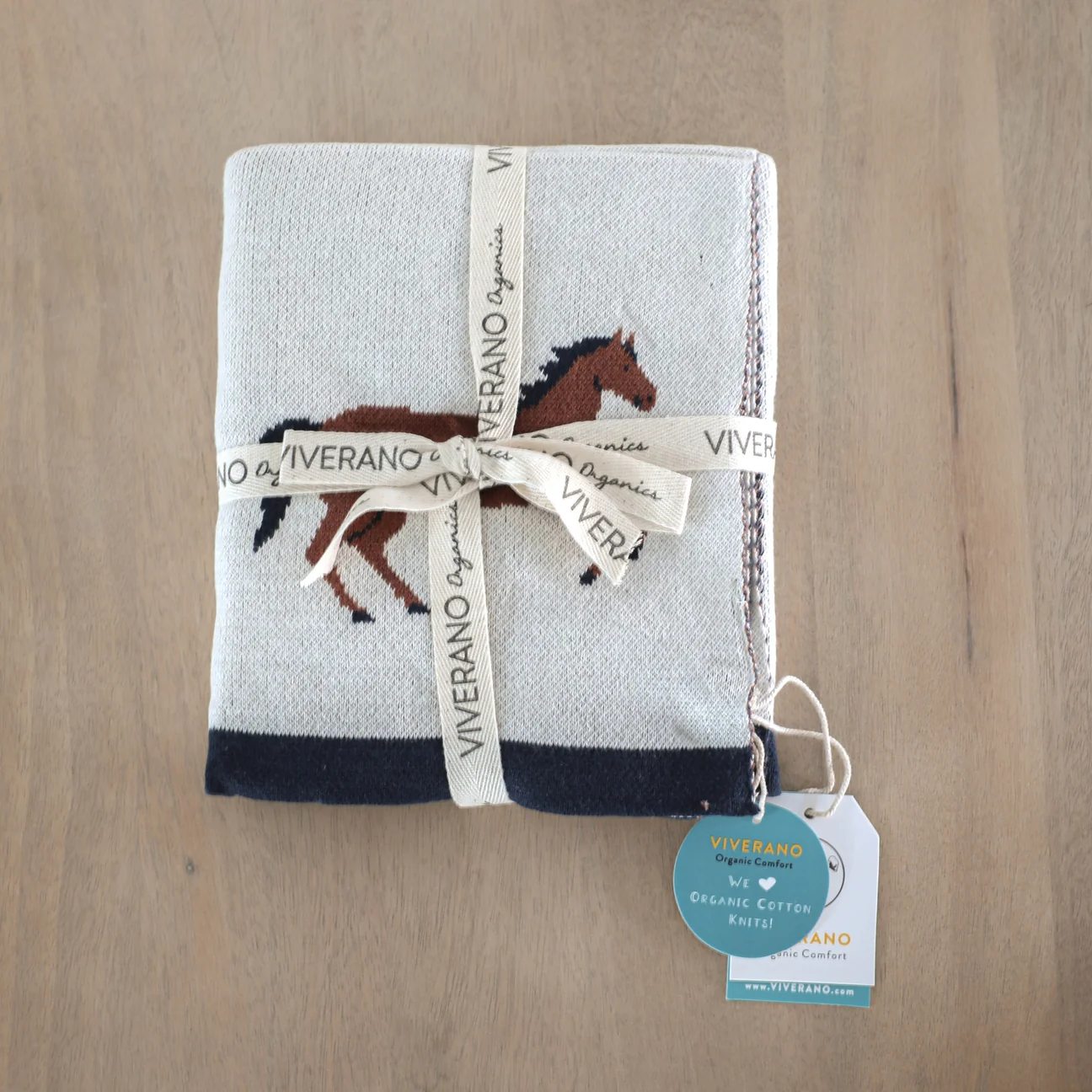 Organic Cotton Jacquard Sweater Knit Baby Blanket - Horse by Viverano Organics - Image 2