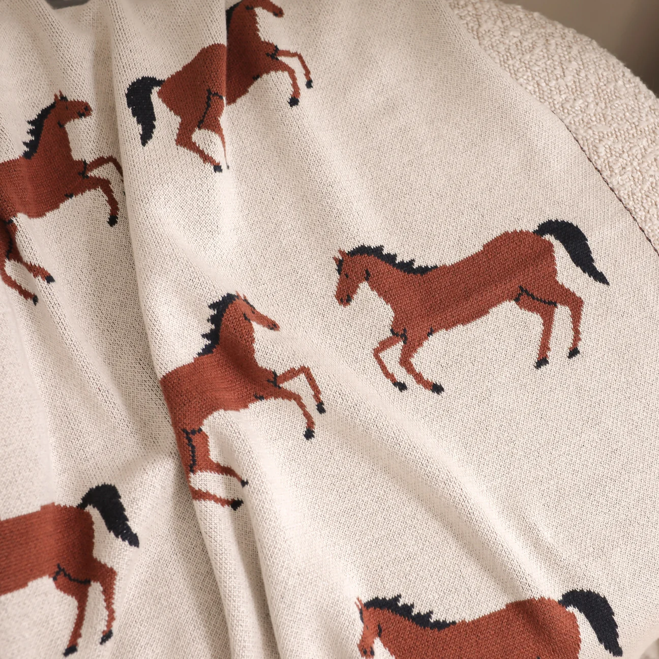 Organic Cotton Jacquard Sweater Knit Baby Blanket - Horse by Viverano Organics - Image 5