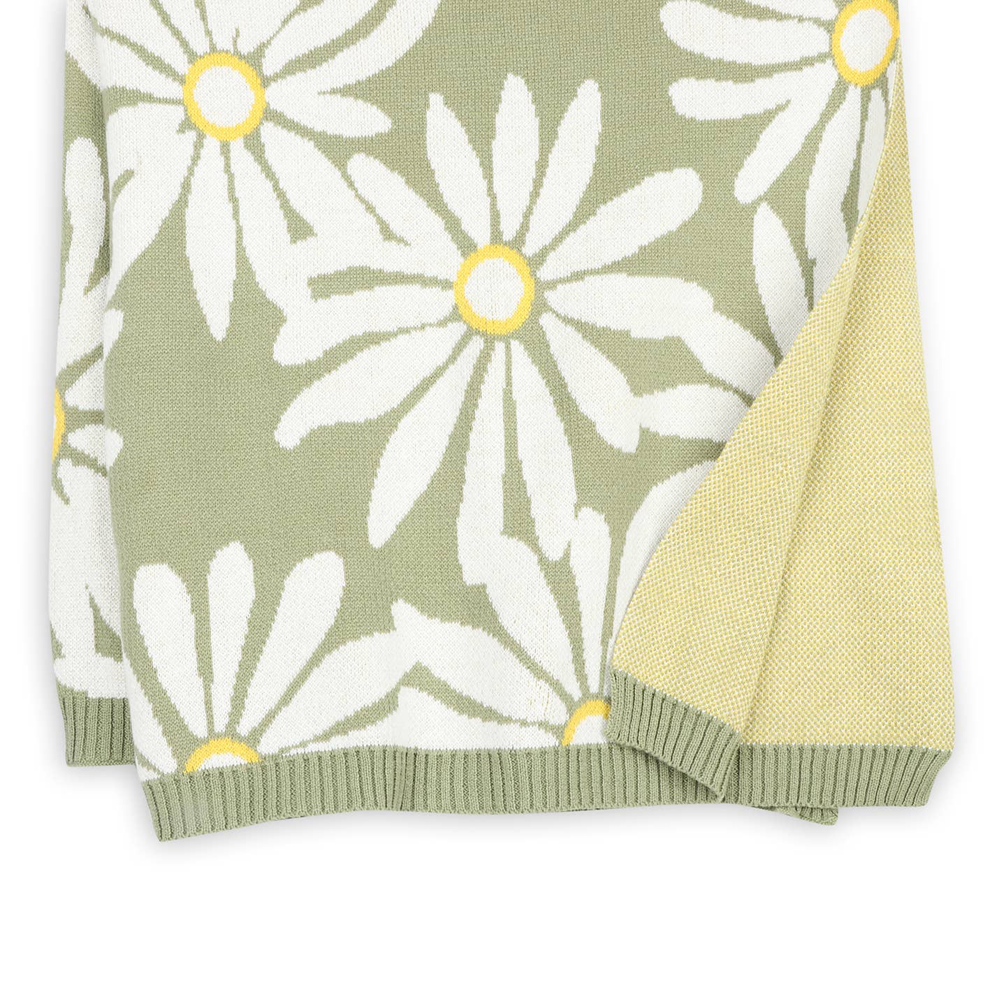 Organic Cotton Jacquard Sweater Knit Baby Blanket - Sage Green Wildflower by Viverano Organics - Image 2