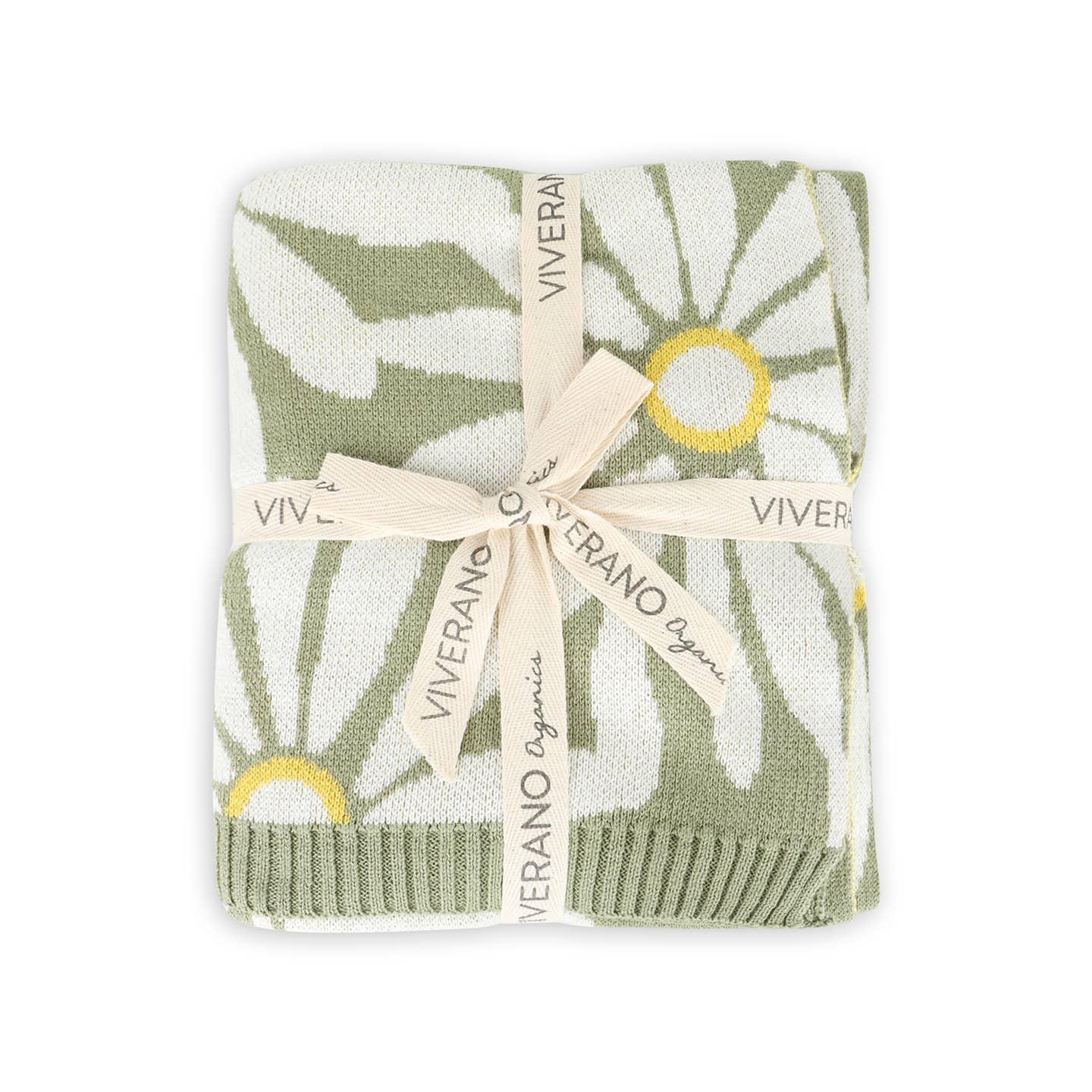 Organic Cotton Jacquard Sweater Knit Baby Blanket - Sage Green Wildflower by Viverano Organics - Image 3