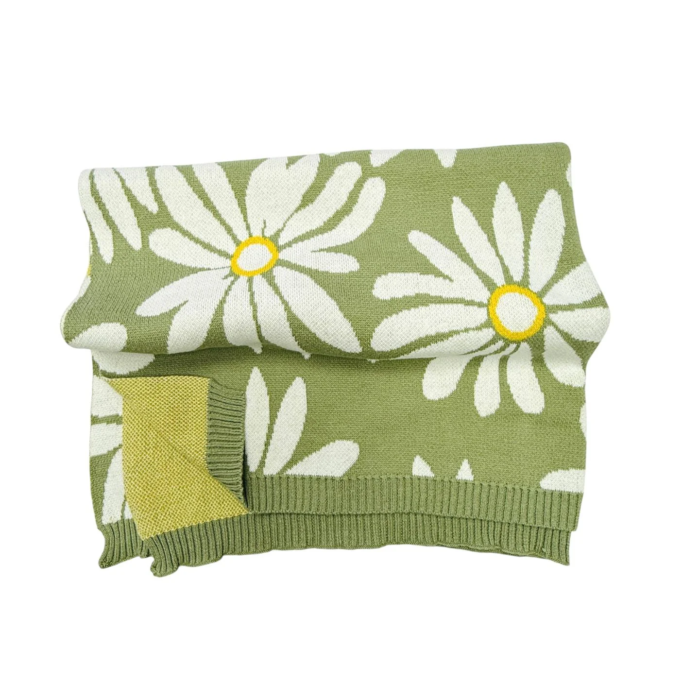 Organic Cotton Jacquard Sweater Knit Baby Blanket - Sage Green Wildflower by Viverano Organics - Image 5