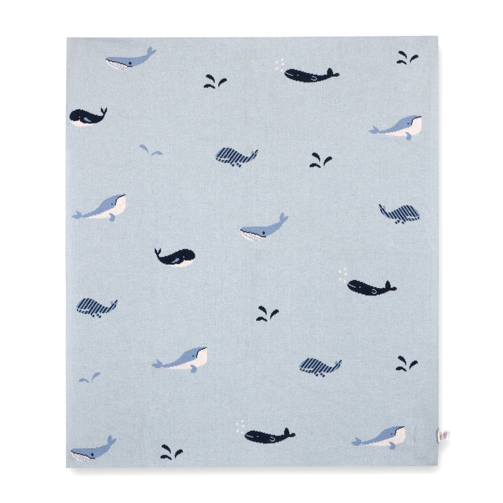 Organic Cotton Jacquard Sweater Knit Baby Blanket - Whales by Viverano Organics - Image 2