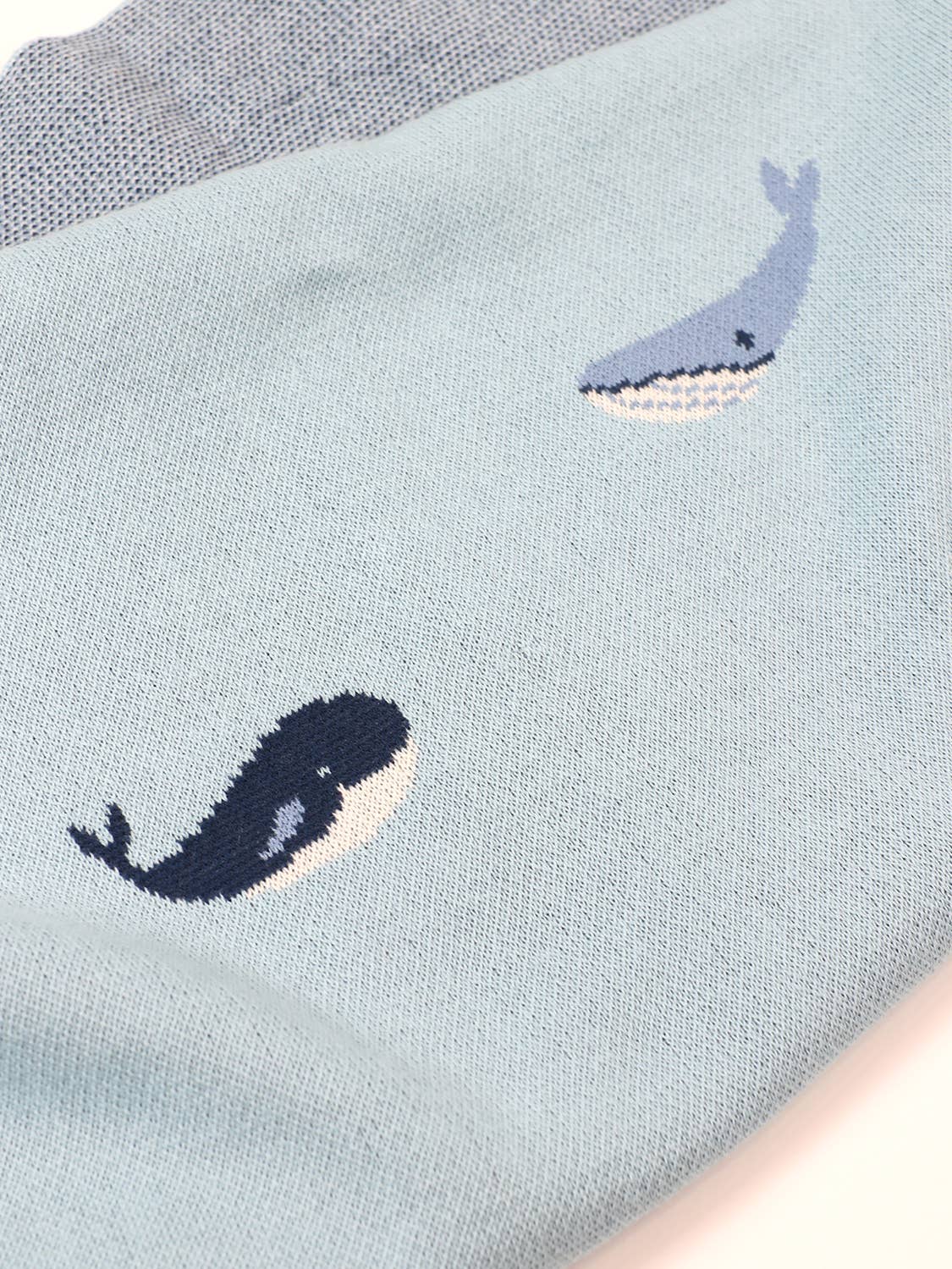 Organic Cotton Jacquard Sweater Knit Baby Blanket - Whales by Viverano Organics - Image 3