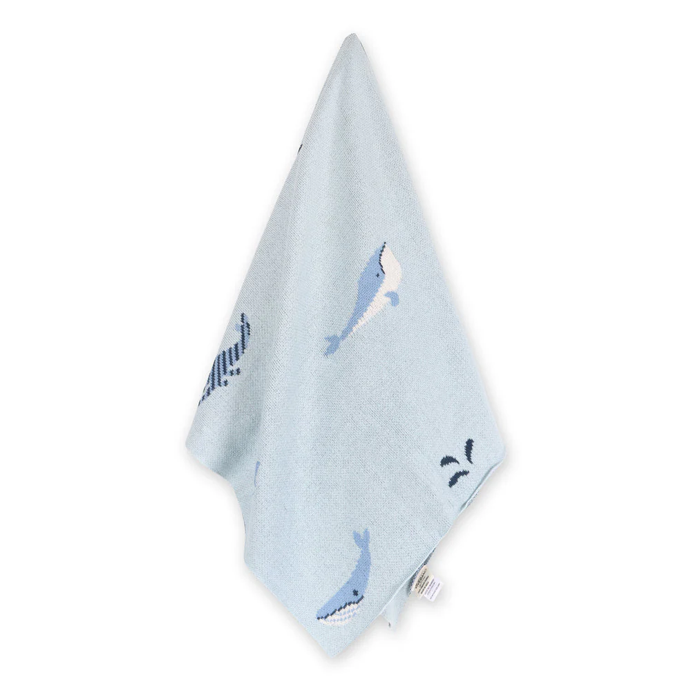 Organic Cotton Jacquard Sweater Knit Baby Blanket - Whales by Viverano Organics - Image 4
